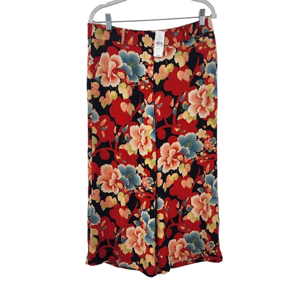 New NWT Ann Taylor Loft Floral Wide Leg Casual Office Pants Size 8